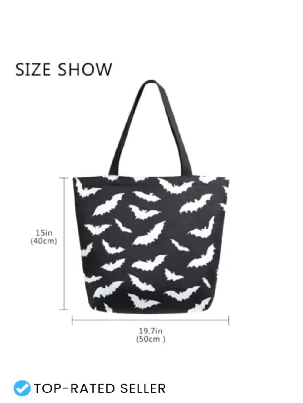 Extra Large Canvas Shoulder Tote Bag Halloween Bats Pattern Reusable Shopping